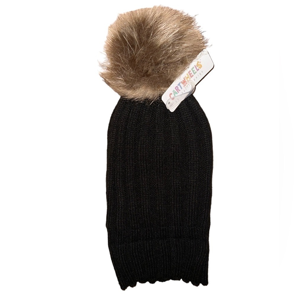 Cartwheels By Charlie Paige Black Hat with Brown and White Pom Pom New with Tags